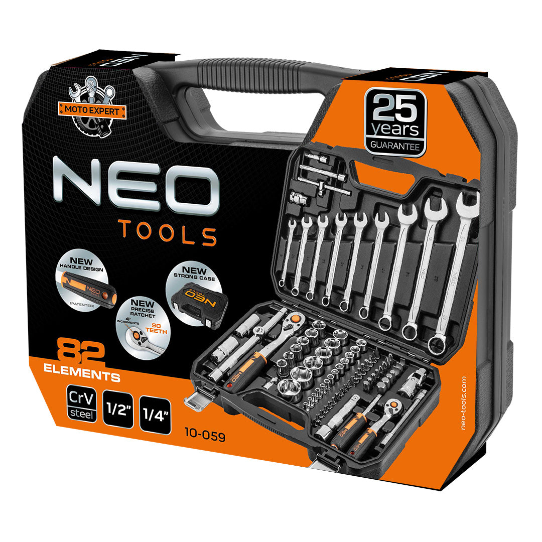 Sada nástrčných kľúčov 1/2", 1/4", 82 kusov, CrV od NEO TOOLS nájdeš na naravis.sk