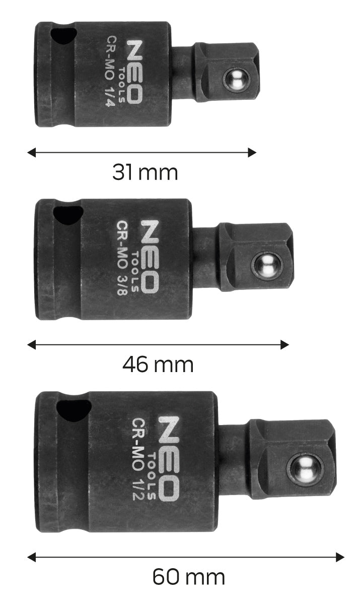 Sada rázových kĺbov 3 ks, 1/4", 3/8", 1/2" od NEO TOOLS nájdeš na naravis.sk