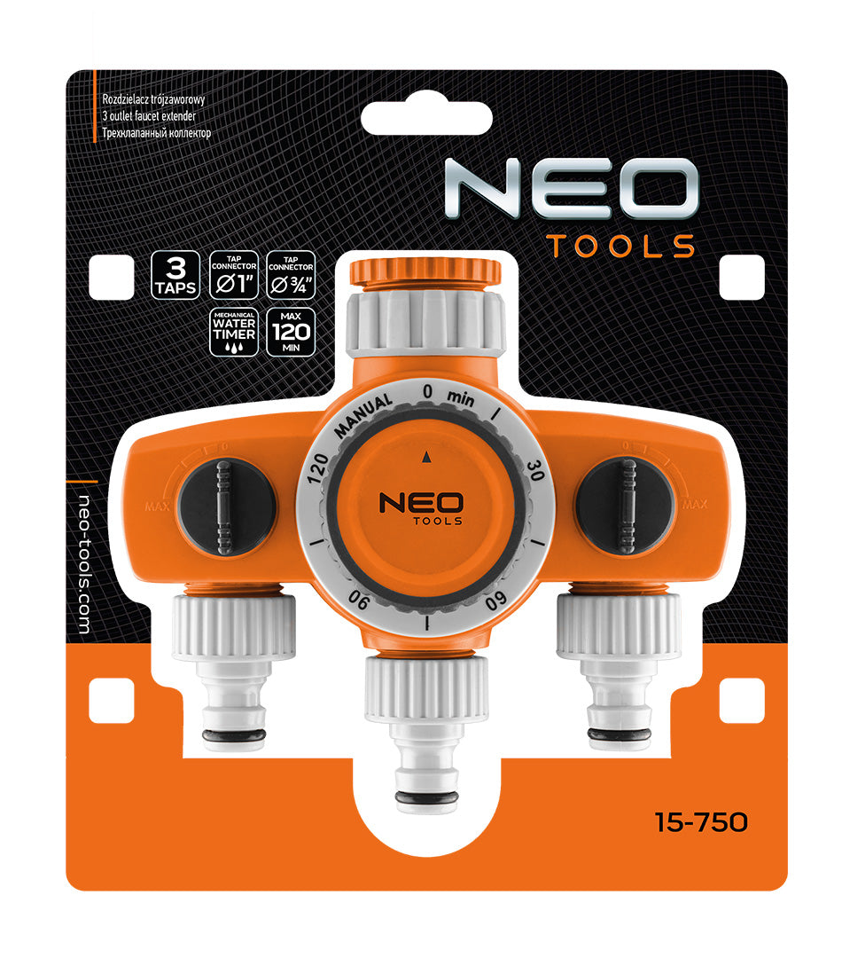 Trojventilový rozdeľovač, 2 výstupy s vypínaním, jeden s časovačom od NEO TOOLS nájdeš na naravis.sk