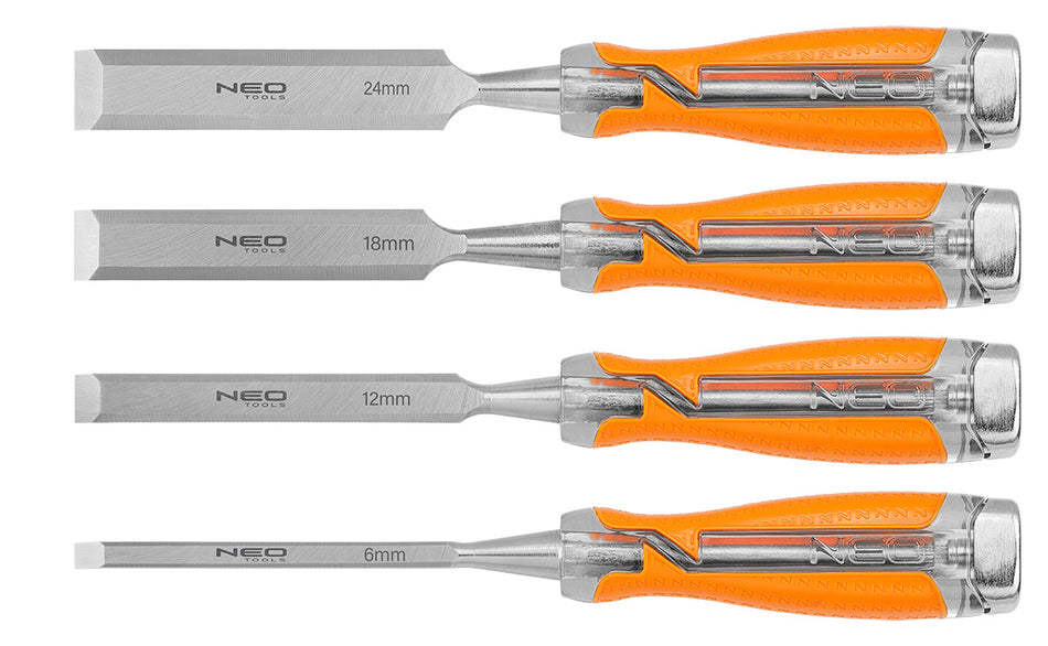 Dláta 6, 12, 18, 24, sada 4 ks. Dvojzložková rukoväť. Zabalené v kufríku od NEO TOOLS nájdeš na naravis.sk