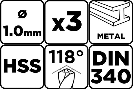 Vrták do kovu HSS, DIN 340, predĺžený, 1 mm, 3 ks. od GRAPHITE nájdeš na naravis.sk