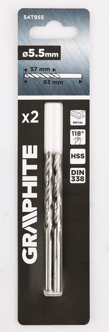 Vrtáky do kovu HSS, DIN 338, 5,5 mm, 2 ks. od GRAPHITE nájdeš na naravis.sk