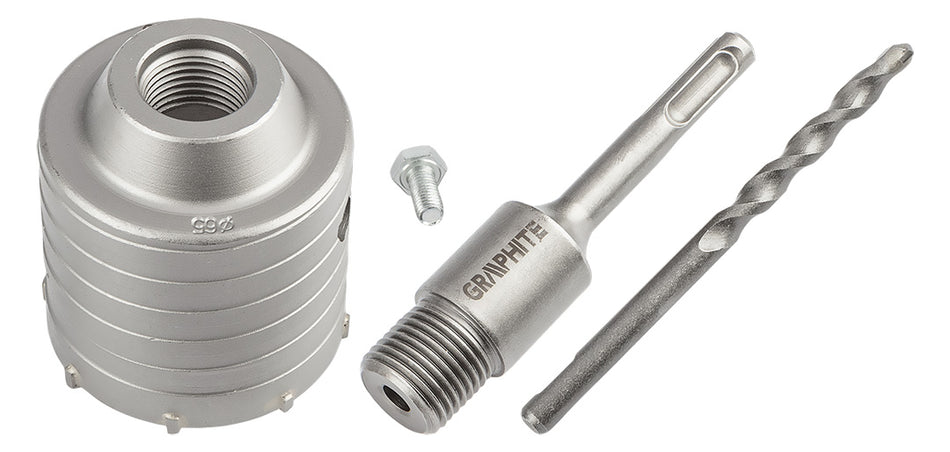 65 mm široká píla na diery s adaptérom SDS+ a pilotným vrtákom od GRAPHITE nájdeš na naravis.sk