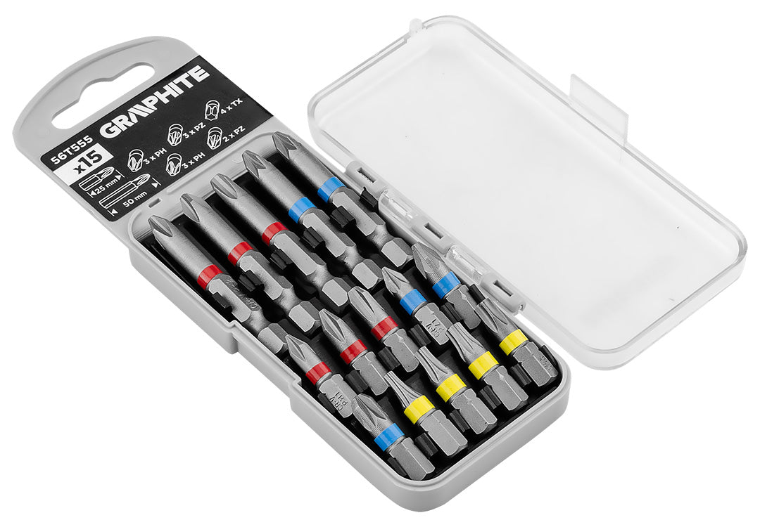 Sada bitov PH2x2, PH3, PZ2x2 x 50 mm, PH1/2/3, PZ1/2/3, TX10/20/25/30 x 25 mm, 15 ks. od GRAPHITE nájdeš na naravis.sk