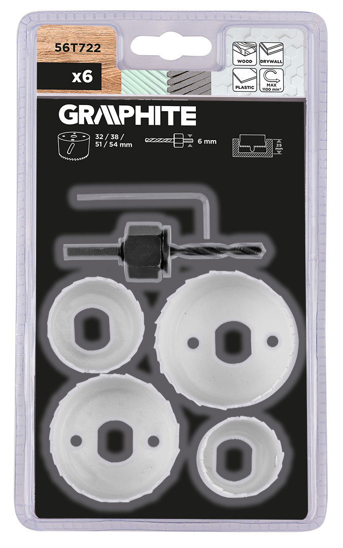 Píly na otvory s adaptérom, 32-54 mm, sada 6 ks. od GRAPHITE nájdeš na naravis.sk