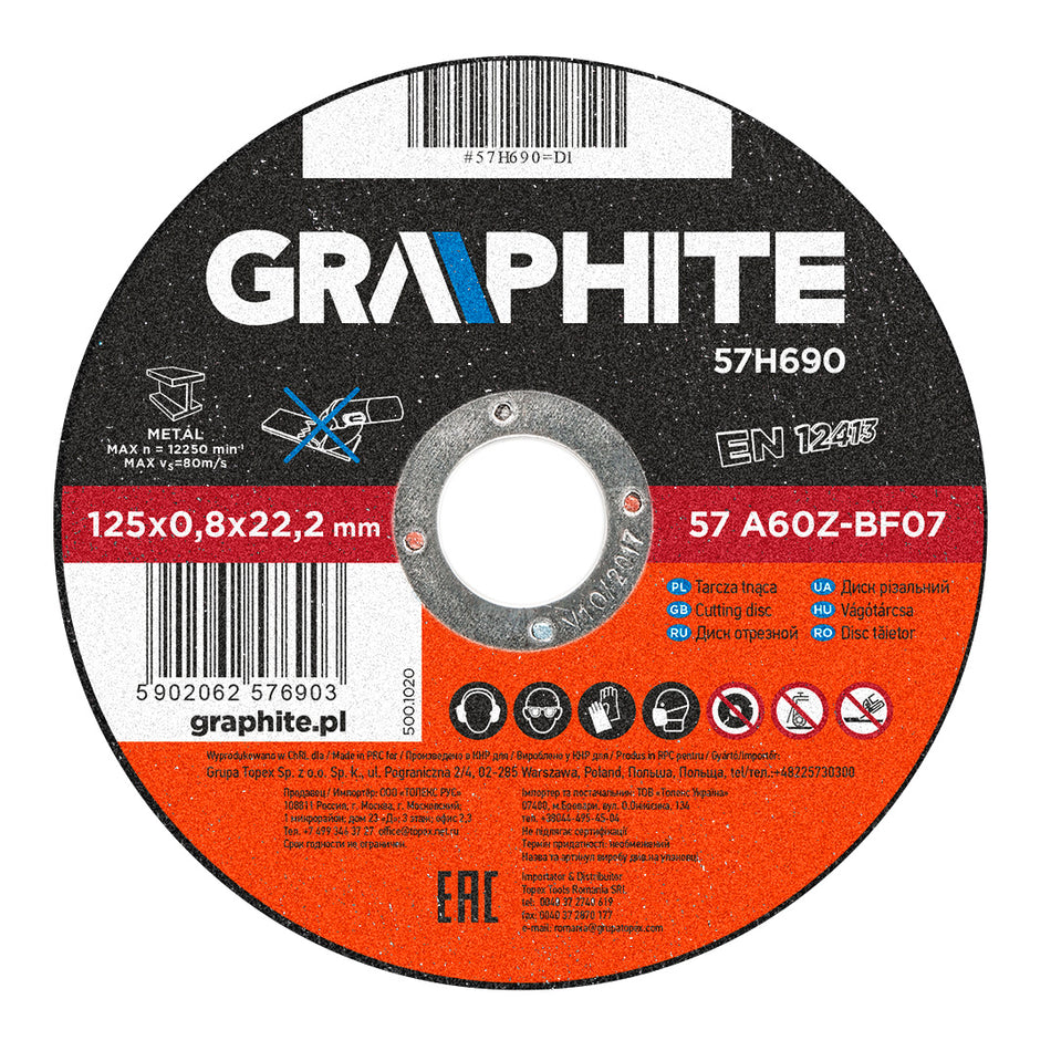 Rezací kotúč na kov, 125 x 0.8 22.2 mm, 57A60Z-BF07 od GRAPHITE nájdeš na naravis.sk