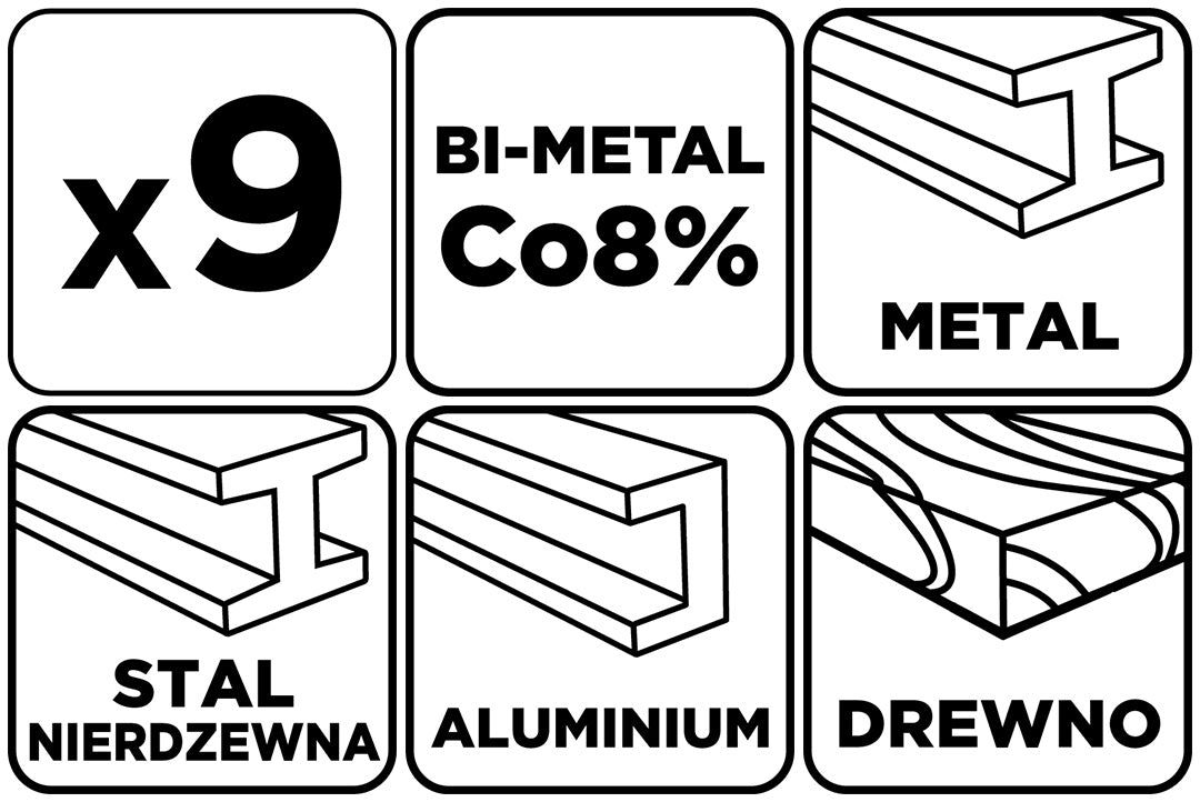 Co8% bimetalové dierovky (19, 25, 30, 35, 40, 68 mm), sada 9 el. od GRAPHITE nájdeš na naravis.sk