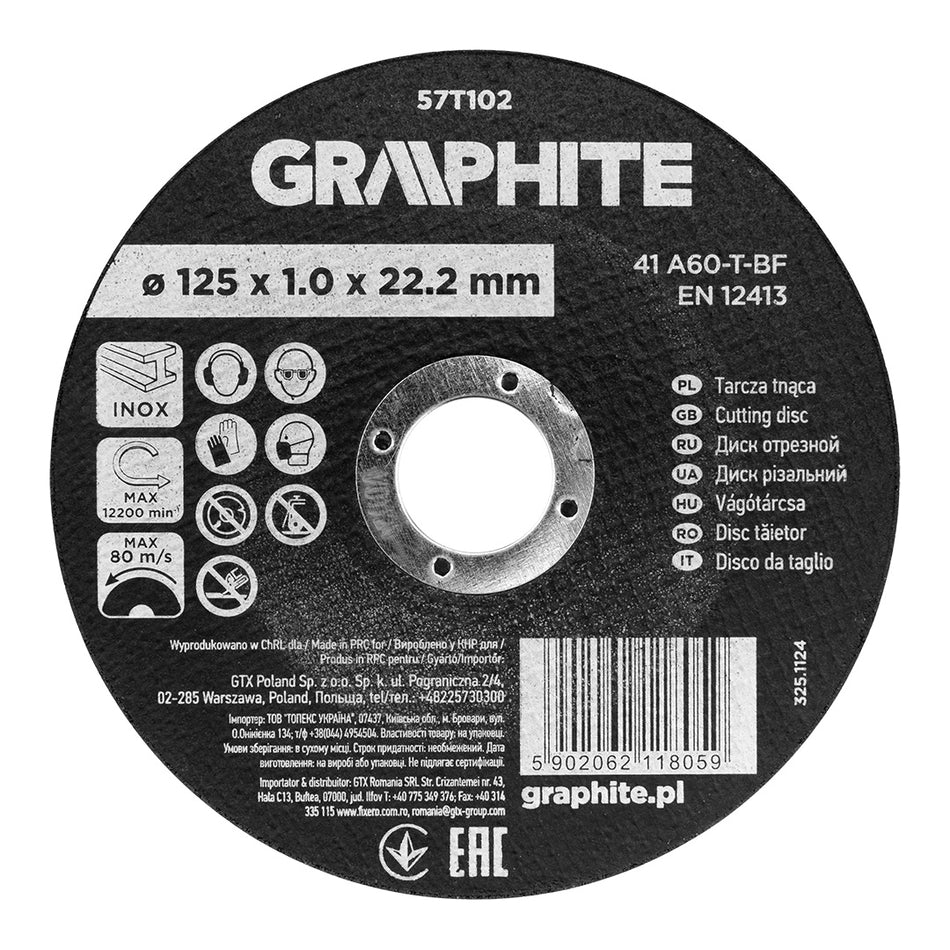Rezný kotúč, oxid hlinitý na kov/INOX 125 x 1,0 x 22,2 mm, 41 A60-T-BF od GRAPHITE nájdeš na naravis.sk