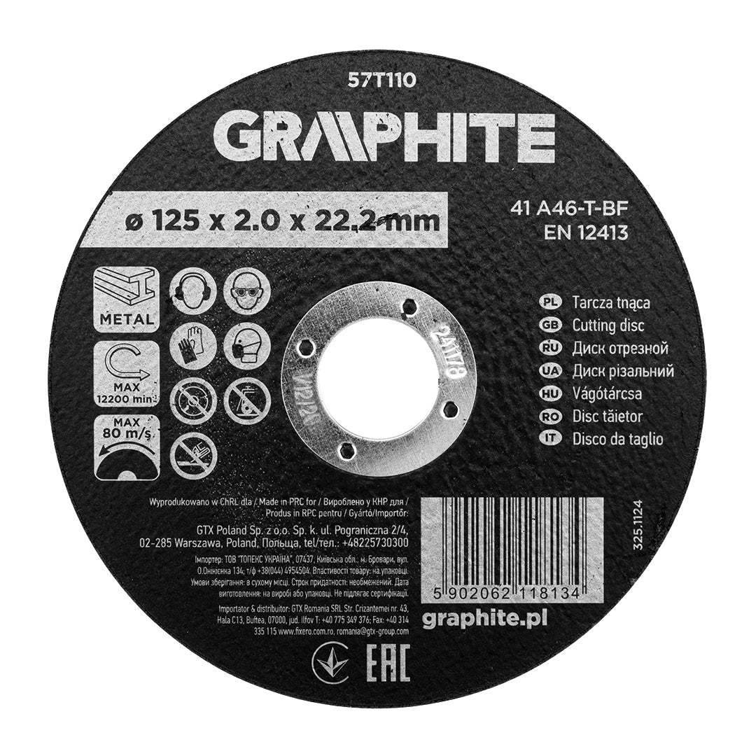Rezný kotúč, oxid hlinitý na kov 125 x 2,0 x 22,2 mm, 41 A46-T-BF od GRAPHITE nájdeš na naravis.sk