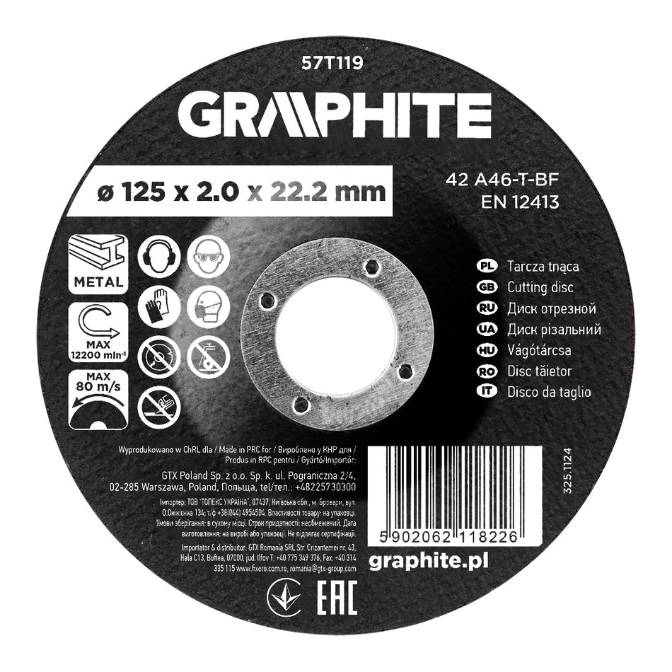 Rezný kotúč, korund na kov, vypuklý 125 x 2,0 x 22,2 mm, 42 A46-T-BF od GRAPHITE nájdeš na naravis.sk