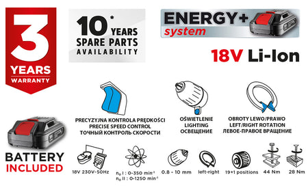 Akumulátorová vŕtačka/prípravok Energy+ 18V, Li-Ion, skľučovadlo 10 mm, 2Ah akumulátor, nabíjačka, kufor od GRAPHITE nájdeš na naravis.sk