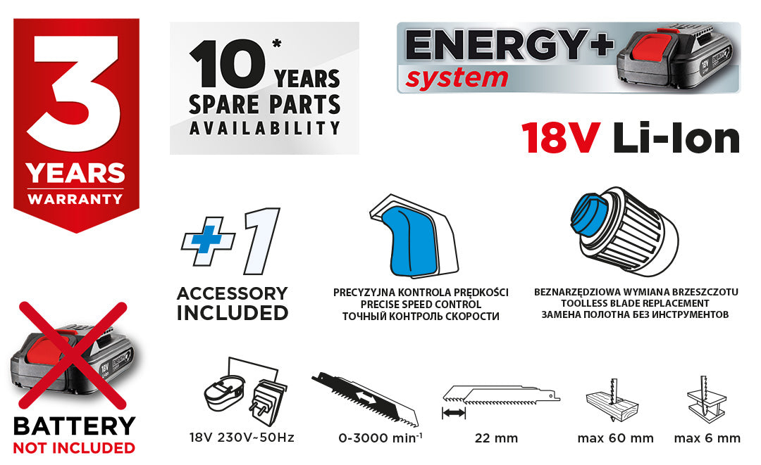 Chvostová píla akumulátorová Energy+ 18V, Li-Ion, bez akumulátora od GRAPHITE nájdeš na naravis.sk