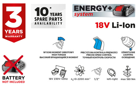 Akumulátorový rázový uťahovač Energy+ 18V, Li-Ion, bez akumulátora od GRAPHITE nájdeš na naravis.sk