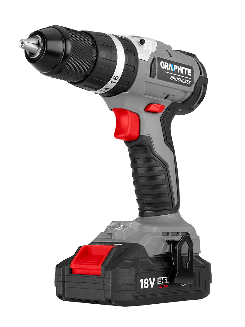 Akumulátorový vŕtací skrutkovač bezkefkový s príklepom Energy+ 18V, Li-Ion, 13 mm, bez akumulátora od GRAPHITE nájdeš na naravis.sk