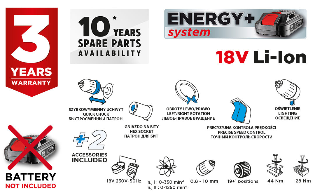 Akumulátorový vŕtací skrutkovač Energy+ 18 V, 10 mm odnímateľná rukoväť, plus adaptér na uhly a hrany od GRAPHITE nájdeš na naravis.sk