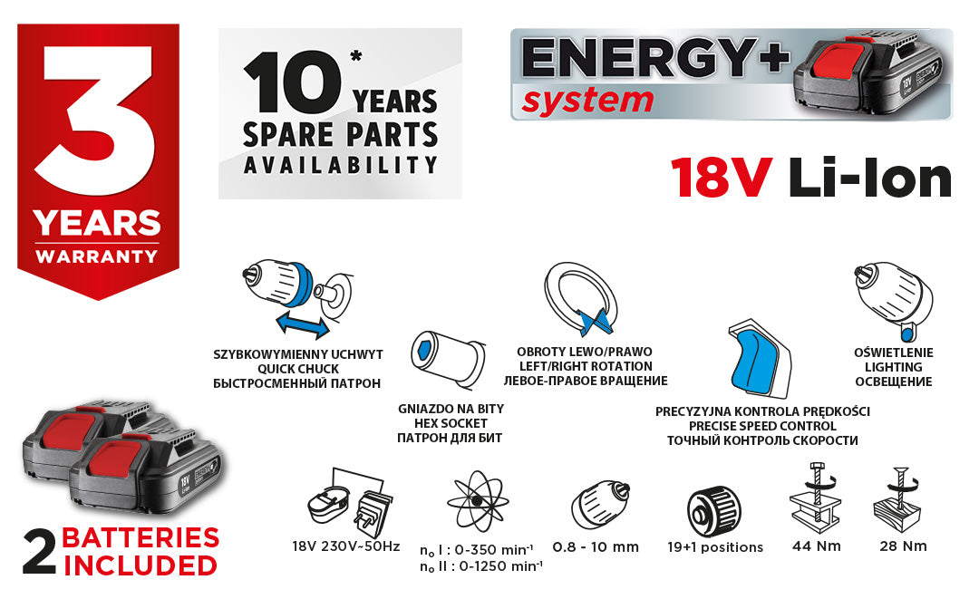 Akumulátorová vŕtačka/prístroj Energy+ 18V, Li-Ion, odnímateľné 10mm skľučovadlo, 2 2Ah akumulátory, nabíjanie, kufrík od GRAPHITE nájdeš na naravis.sk
