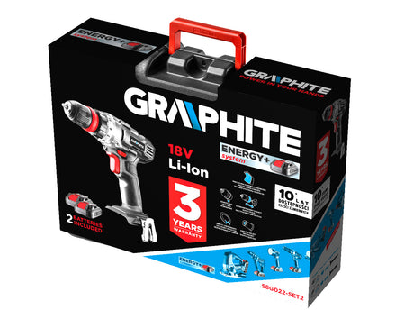 Akumulátorová vŕtačka/prístroj Energy+ 18V, Li-Ion, odnímateľné 10mm skľučovadlo, 2 2Ah akumulátory, nabíjanie, kufrík od GRAPHITE nájdeš na naravis.sk
