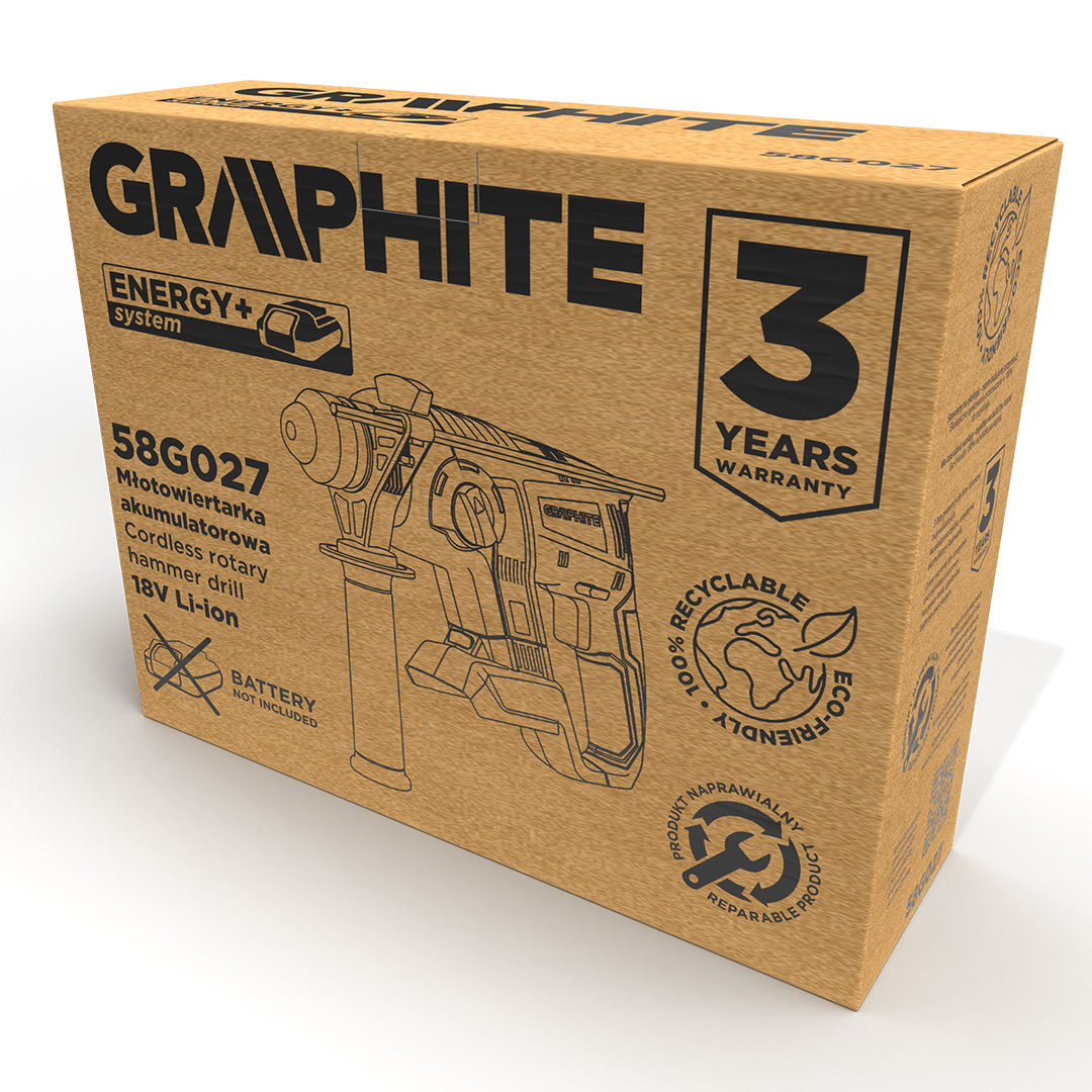 Akumulátorová príklepová vŕtačka Energy+ 18V, Li-Ion, zdvih príklepu 2.2J, bez batérie od GRAPHITE nájdeš na naravis.sk