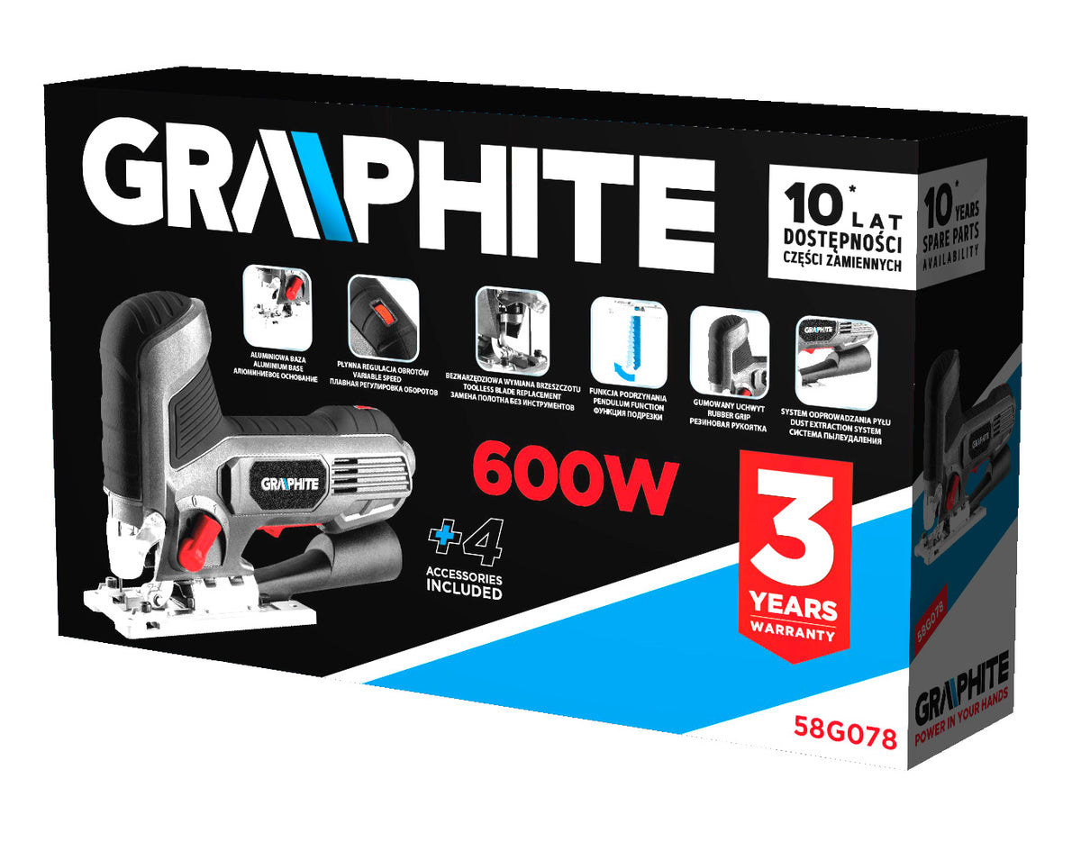 Skicovacia píla 600 W, počet zdvihov 800-3000 ot/min, s držiakom tela od GRAPHITE nájdeš na naravis.sk