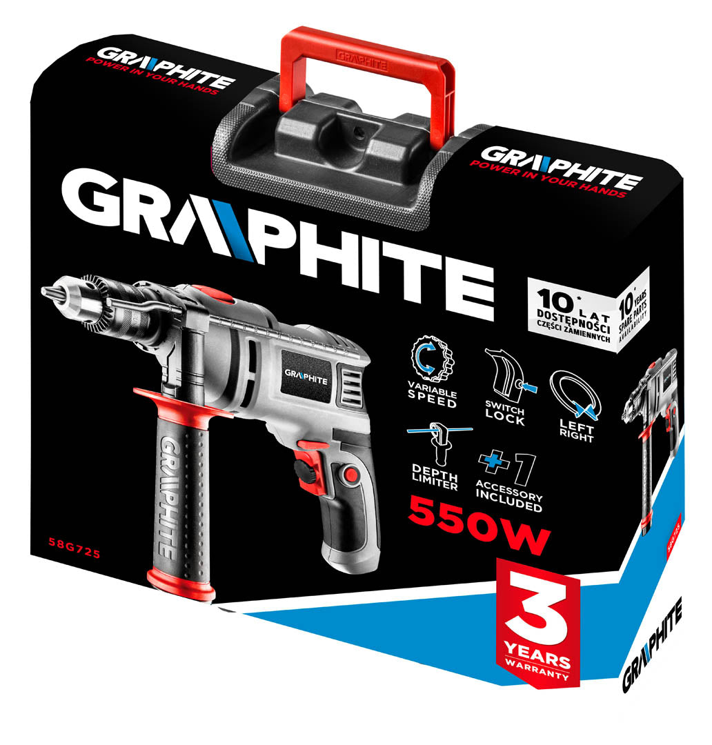 Príklepová vŕtačka, 550 W, skľučovadlo 13 mm kľúč od GRAPHITE nájdeš na naravis.sk
