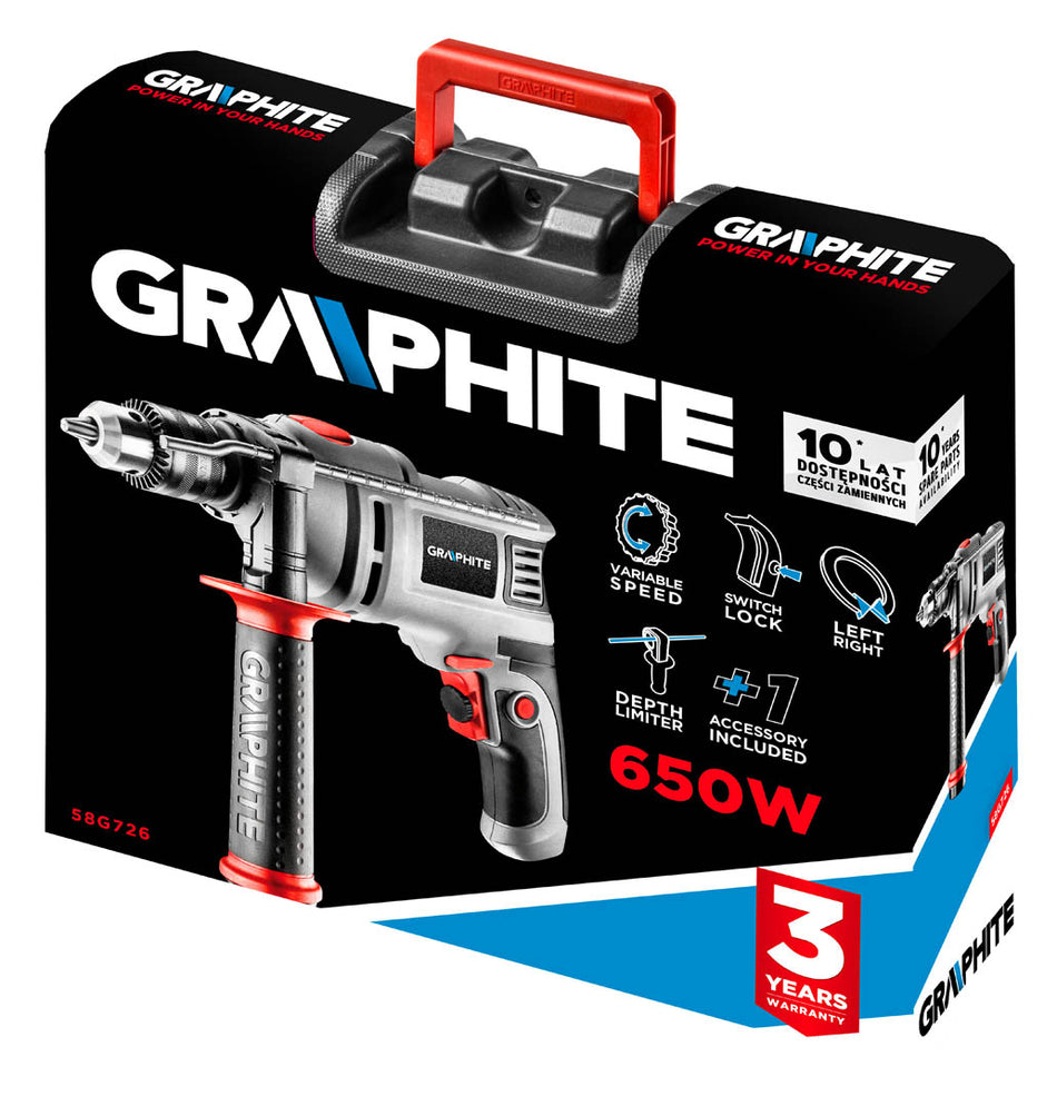 Príklepová vŕtačka, 650 W, skľučovadlo 13 mm kľúč od GRAPHITE nájdeš na naravis.sk