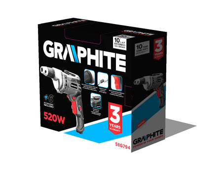 Vŕtačka/prístroj 520W, otáčky 0-4200 min-1, kufor od GRAPHITE nájdeš na naravis.sk