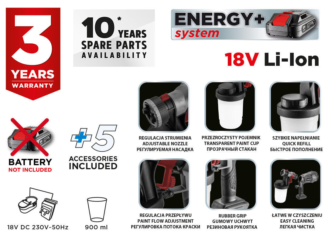 Striekacia pištoľ Energy+ 18V HVLP, Li-Ion, bez batérie od GRAPHITE nájdeš na naravis.sk