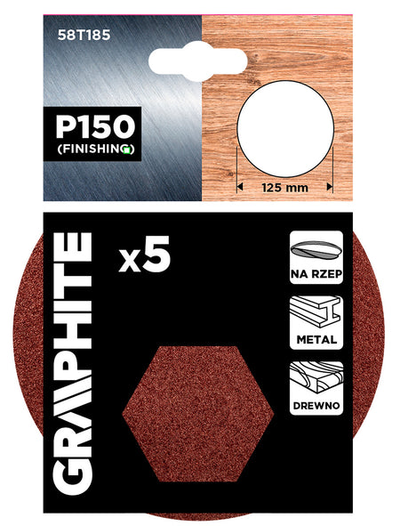 Brúsne kotúče so suchým zipsom 125 mm, P150, 5 ks, bez otvorov od GRAPHITE nájdeš na naravis.sk