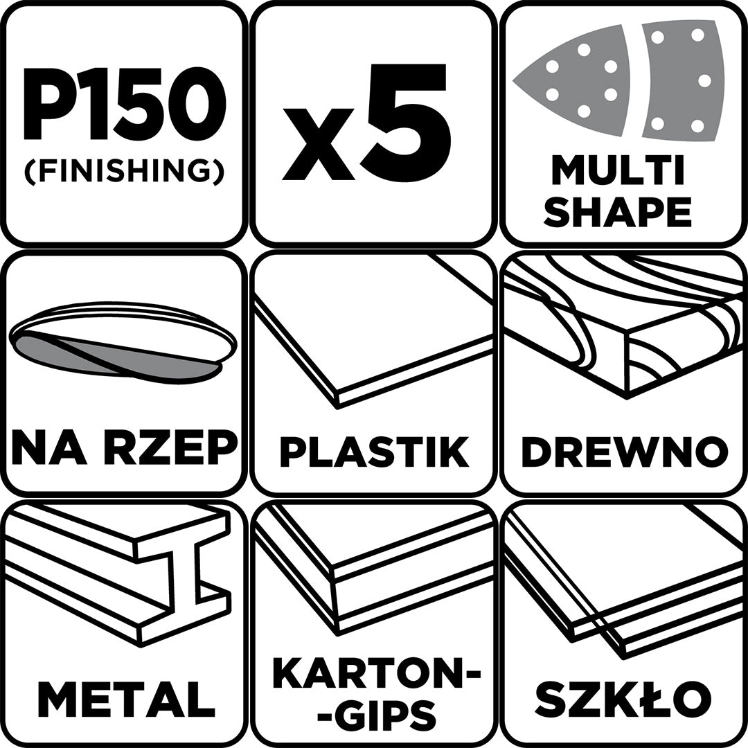Brúsne listy so suchým zipsom, železo 102 x 152 mm, P150, 5 ks, s 11 otvormi od GRAPHITE nájdeš na naravis.sk