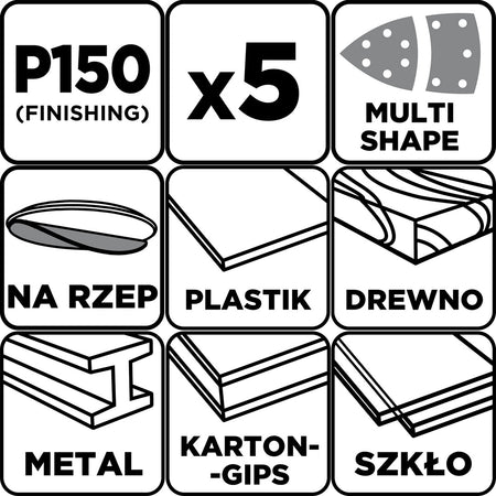 Brúsne listy so suchým zipsom, železo 102 x 152 mm, P150, 5 ks, s 11 otvormi od GRAPHITE nájdeš na naravis.sk