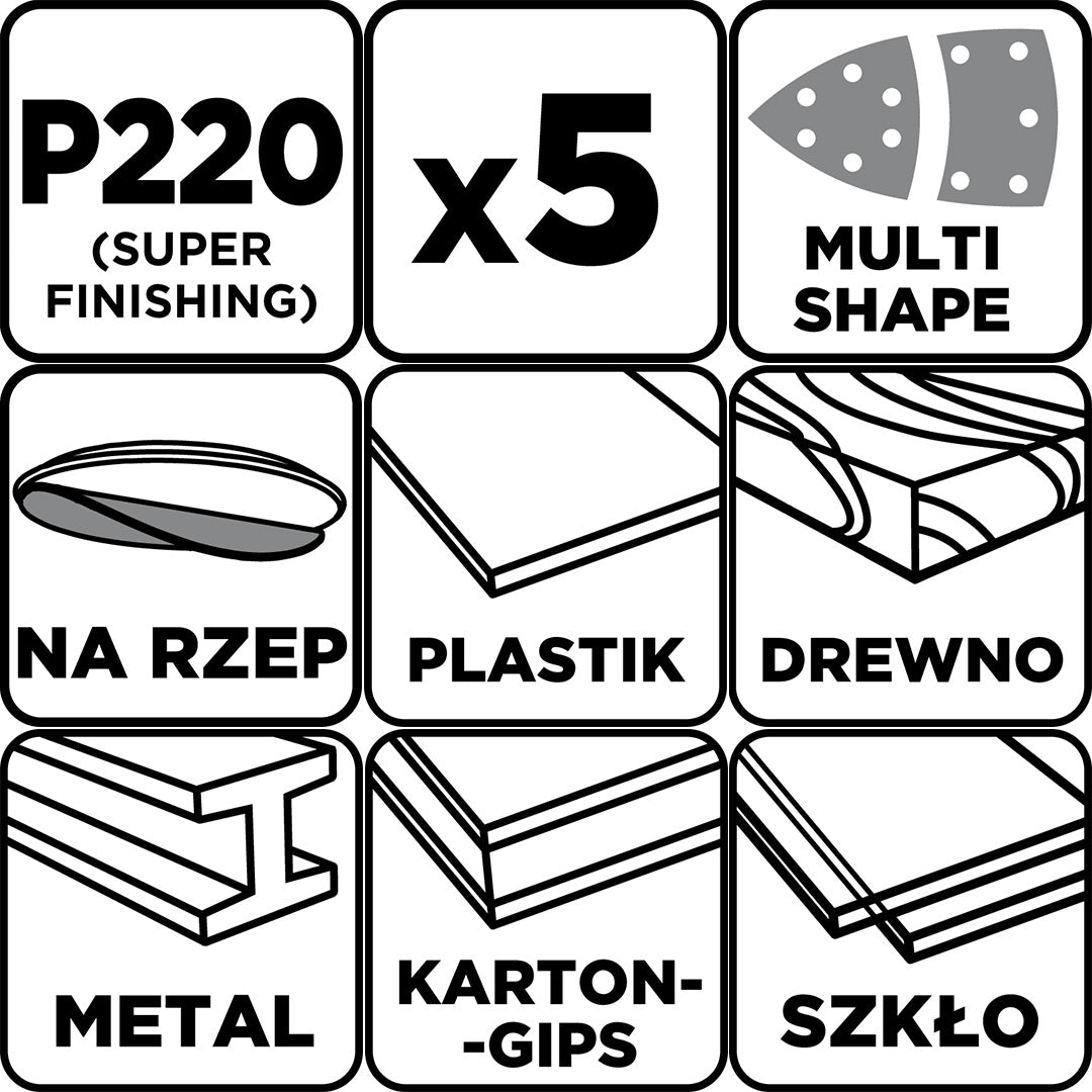 Brúsne listy so suchým zipsom, železo 102 x 152 mm, P220, 5 ks, s 11 otvormi od GRAPHITE nájdeš na naravis.sk