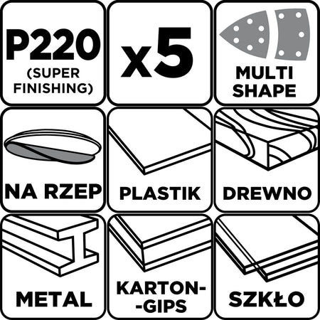 Brúsne listy so suchým zipsom, železo 102 x 152 mm, P220, 5 ks, s 11 otvormi od GRAPHITE nájdeš na naravis.sk