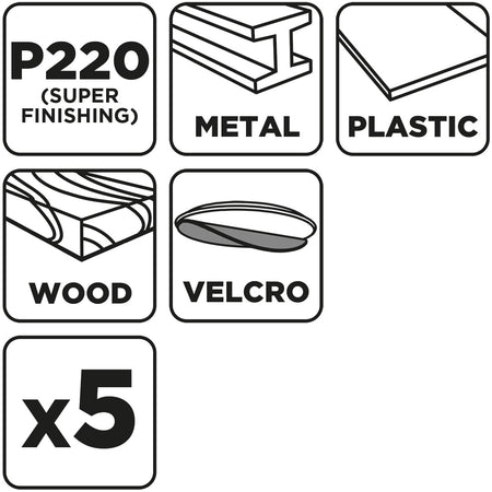 Delta brúsne listy so suchým zipsom 93 x 93 mm, P220, 5 ks, so 6 otvormi od GRAPHITE nájdeš na naravis.sk