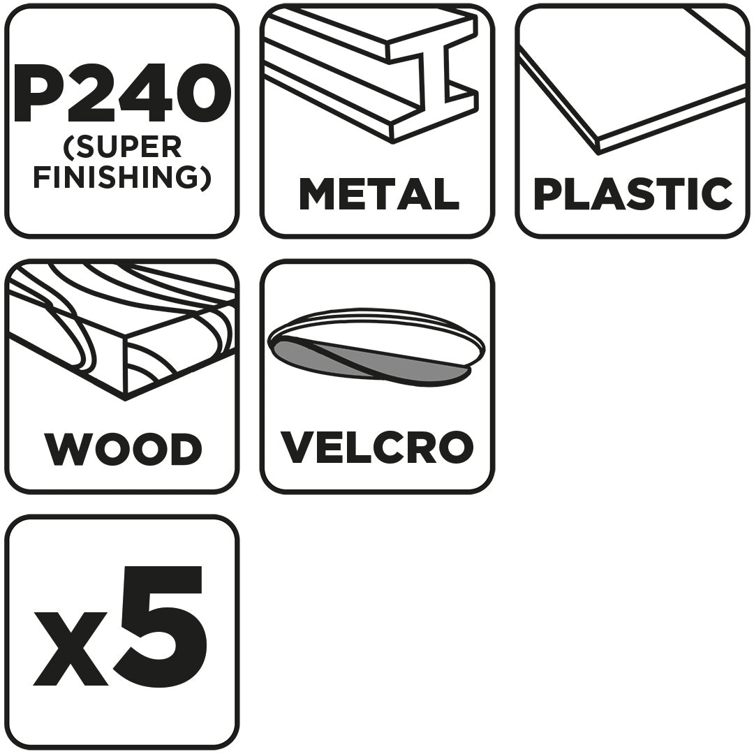 Delta brúsne listy so suchým zipsom 93 x 93 mm, P240, 5 ks, so 6 otvormi od GRAPHITE nájdeš na naravis.sk