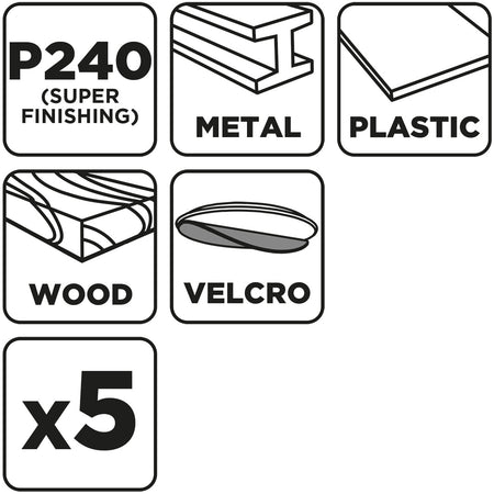 Delta brúsne listy so suchým zipsom 93 x 93 mm, P240, 5 ks, so 6 otvormi od GRAPHITE nájdeš na naravis.sk