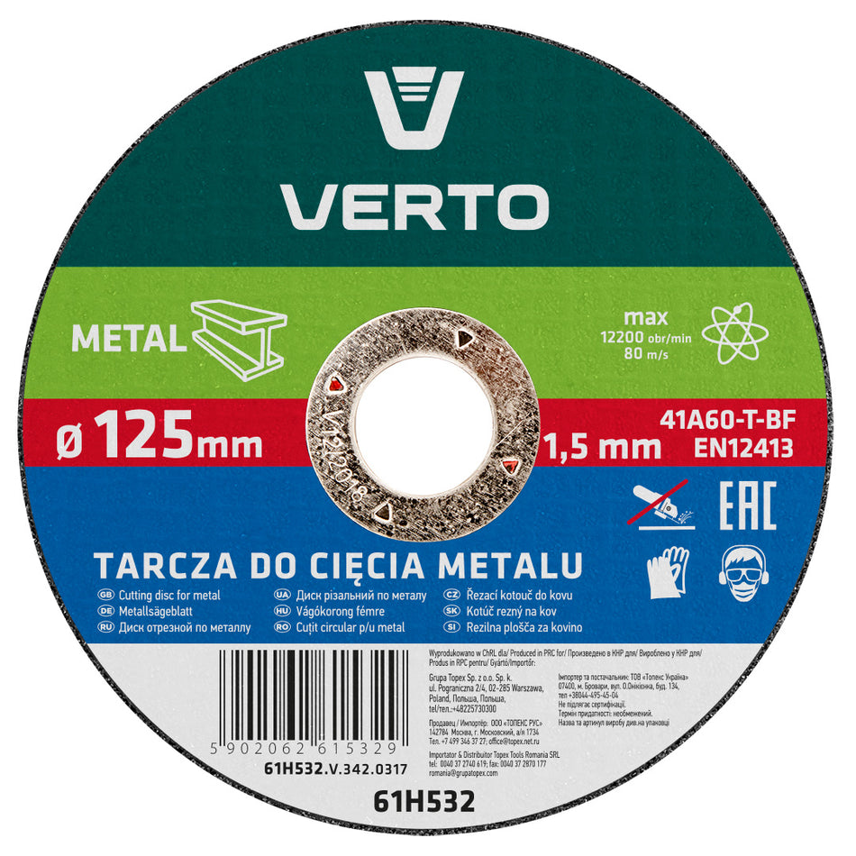 Rezací kotúč na kov, 125 x 1,5 x 22.2 mm od VERTO nájdeš na naravis.sk