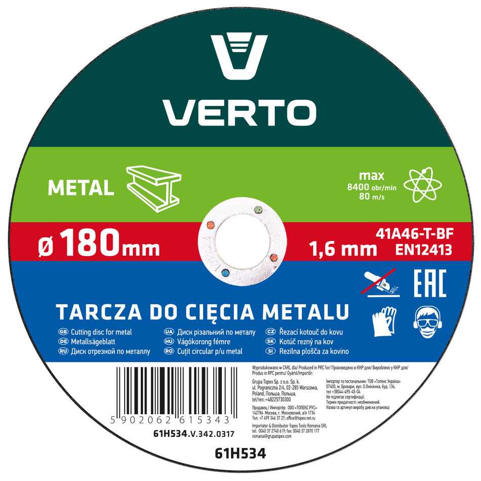 Rezací kotúč na kov T41, 180 x 1,5 x 22 mm od VERTO nájdeš na naravis.sk