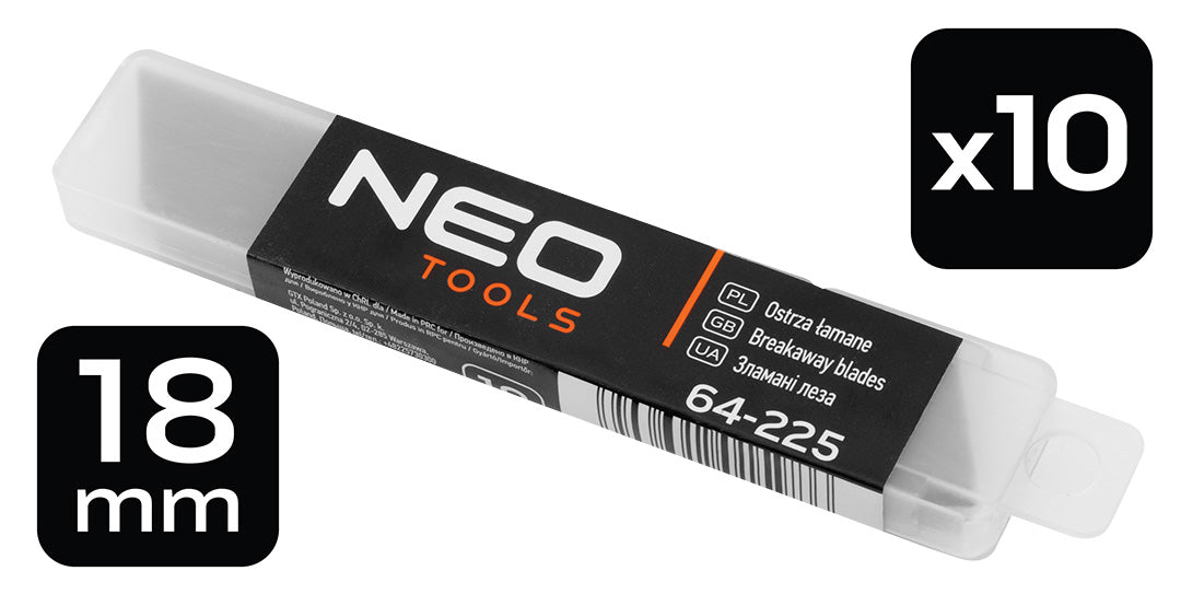 18 mm odlamovacie čepele, 10 kusov v stojane, násobky po 36. od NEO TOOLS nájdeš na naravis.sk