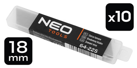 18 mm odlamovacie čepele, 10 kusov v stojane, násobky po 36. od NEO TOOLS nájdeš na naravis.sk
