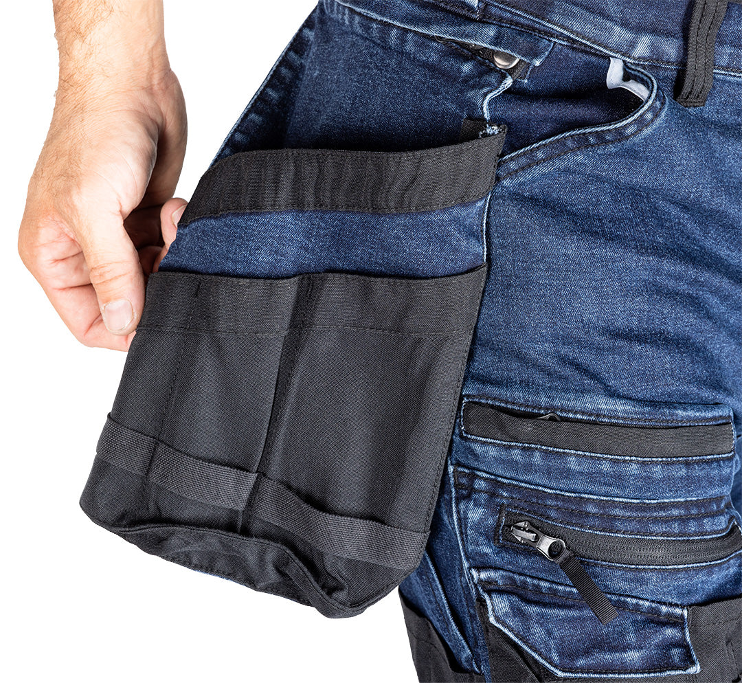 Pracovné nohavice DENIM, výstuž Cordura, odnímateľné vrecká, námornícka modrá, veľkosť L od NEO TOOLS nájdeš na naravis.sk
