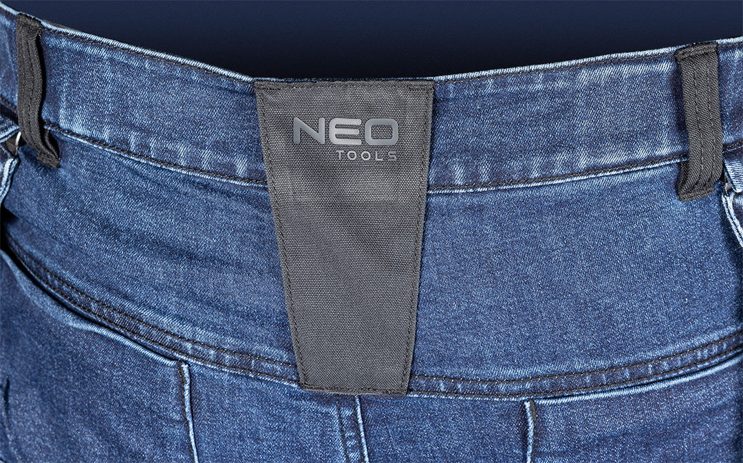 Pracovné nohavice DENIM, zosilnená Cordura, odnímateľné vrecká, námornícka modrá, veľkosť XL od NEO TOOLS nájdeš na naravis.sk