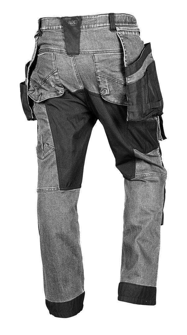 Pracovné nohavice DENIM, výstuhy z Cordury, odnímateľné vrecká, sivé, veľkosť M od NEO TOOLS nájdeš na naravis.sk