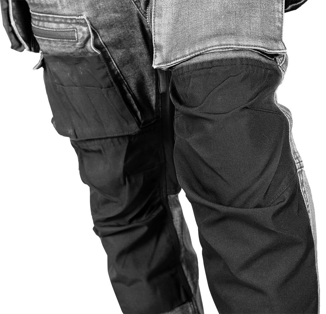 Pracovné nohavice DENIM, zosilnená Cordura, odnímateľné vrecká, sivé, veľkosť XS od NEO TOOLS nájdeš na naravis.sk
