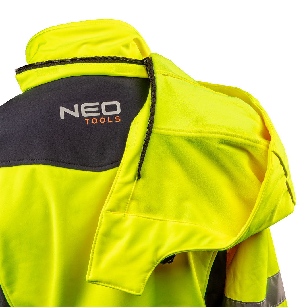 Pracovná bunda výstražná softshellová s kapucňou, žltá, veľkosť XXXL od NEO TOOLS nájdeš na naravis.sk