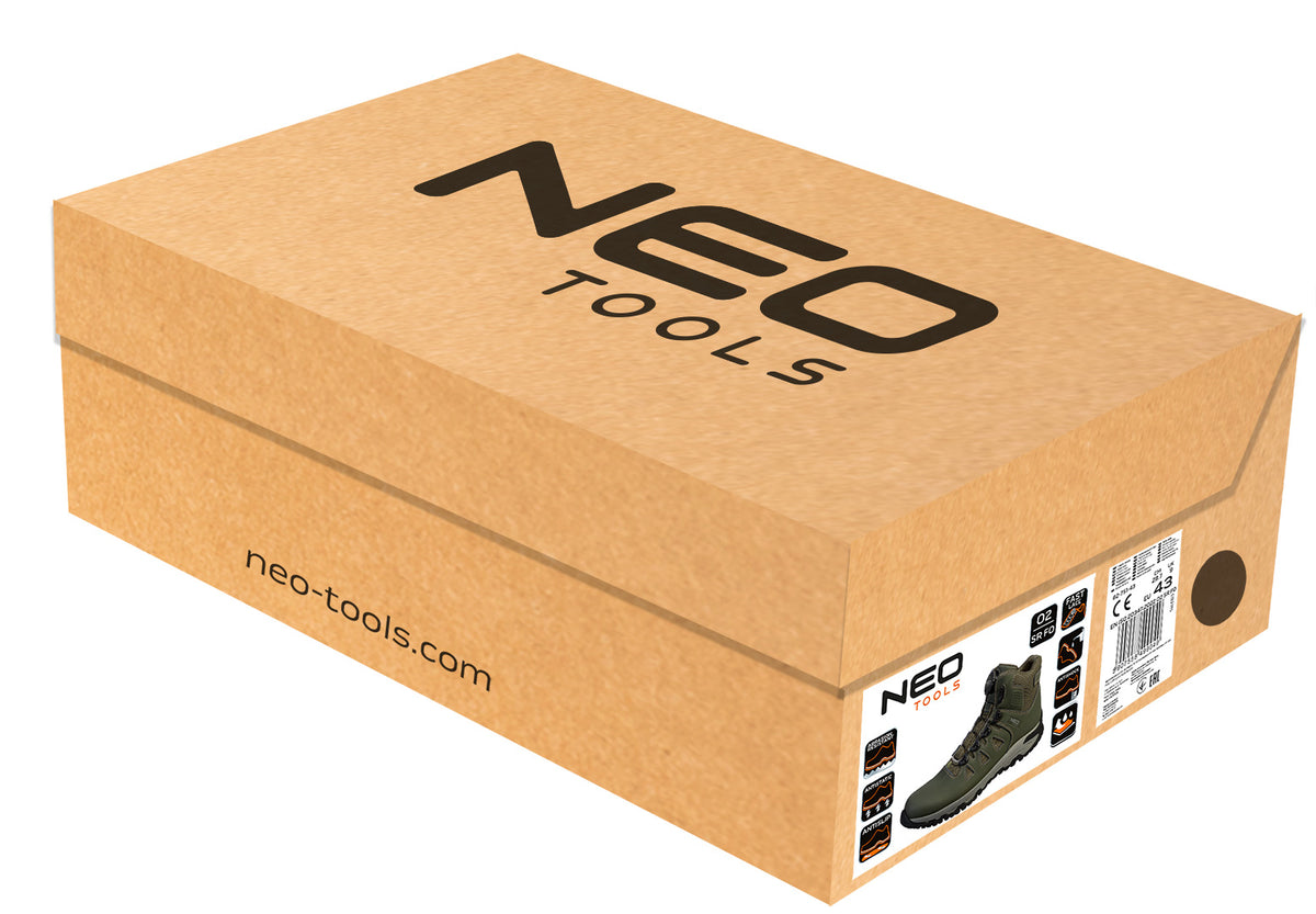 Pracovná obuv O2 SR FO, viazanie káblov s gombíkom, veľkosť 43 od NEO TOOLS nájdeš na naravis.sk