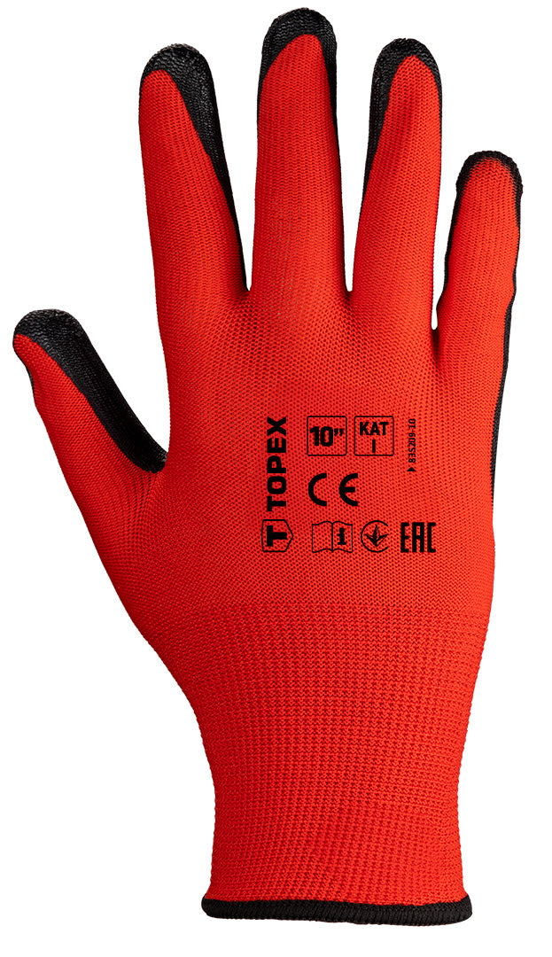Pracovné rukavice, polyester s latexovým povlakom (hladké), kat. 1, veľkosť 10 od TOPEX nájdeš na naravis.sk