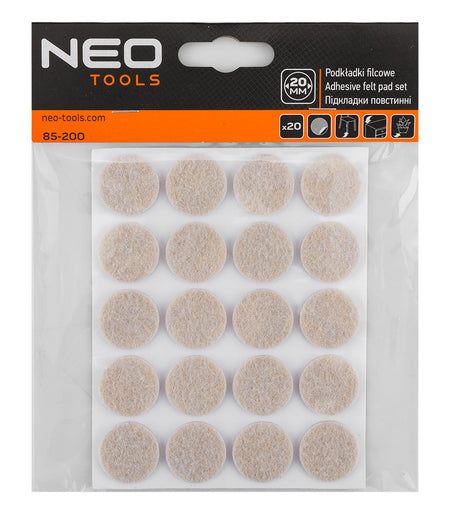 Samolepiace okrúhle filcové vankúšiky, svetlohnedé 20 mm, 20 kusov od NEO TOOLS nájdeš na naravis.sk