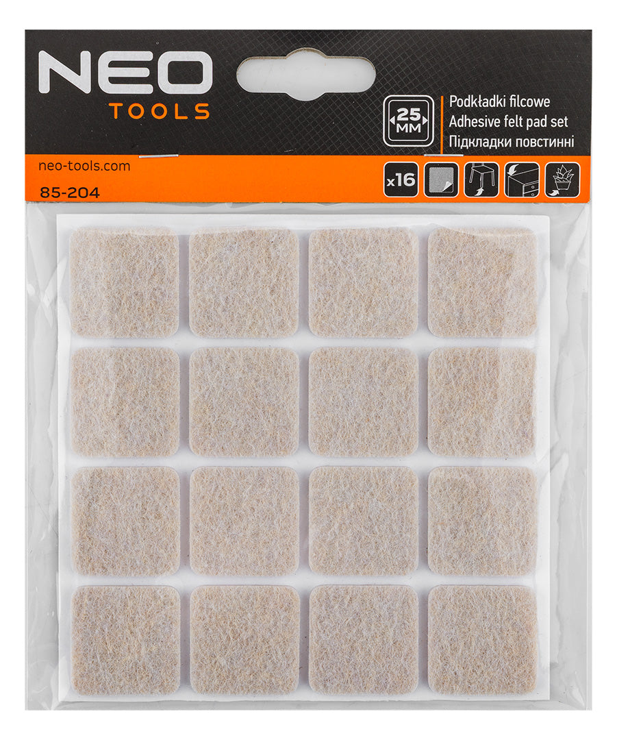 Samolepiace filcové podložky, svetlohnedé 25x25 mm, 16 ks. od NEO TOOLS nájdeš na naravis.sk