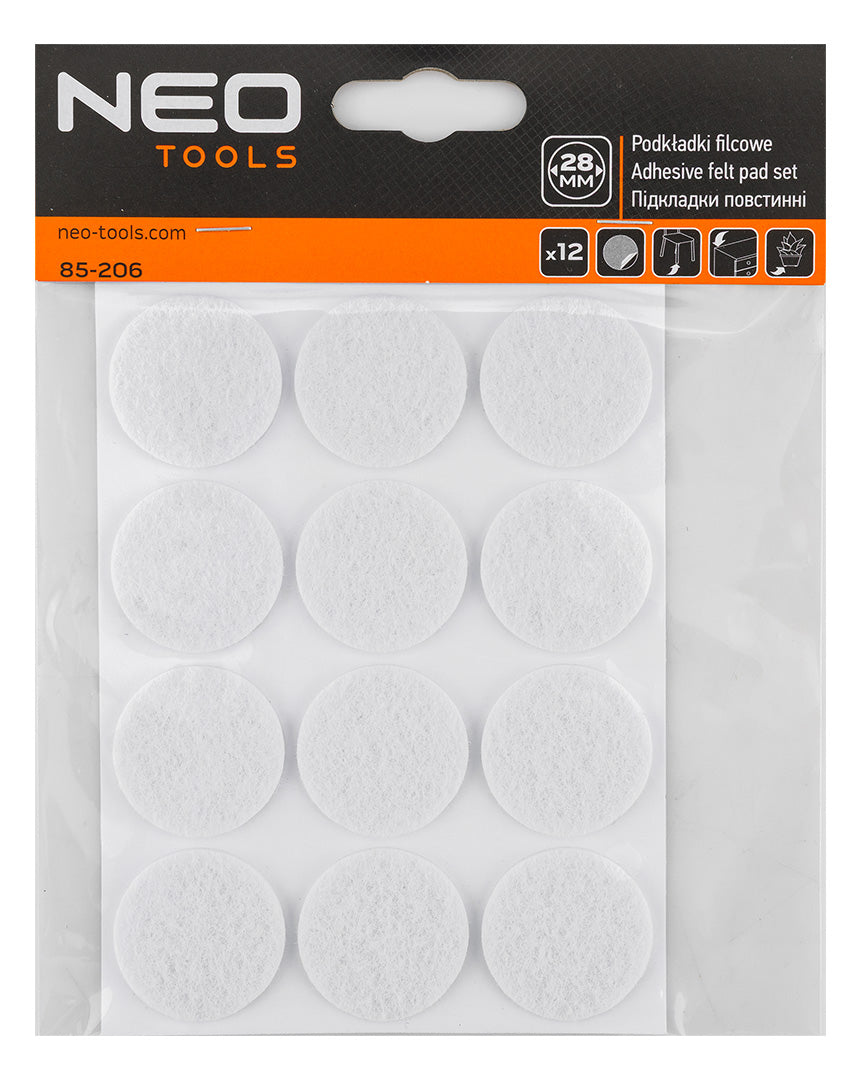 Samolepiace okrúhle plstené podložky, biele 28 mm, 12 ks. od NEO TOOLS nájdeš na naravis.sk