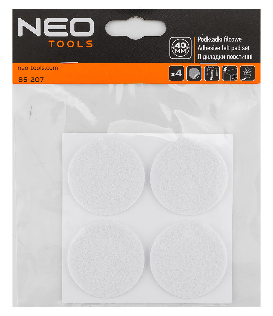 Samolepiace okrúhle plstené podložky, biele 40 mm, 4 ks. od NEO TOOLS nájdeš na naravis.sk